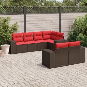 vidaXL 7 pcs conjunto de sofás jardim c/ almofadões vime PE castanho