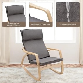 Cadeira de baloiço ergonómica moderna com almofada amovível Carga 150 kg para sala de estar, quarto e varanda 66 x 84 x 92 cm Cinzenta