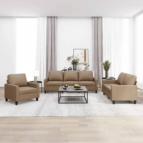 vidaXL 3 pcs conjunto sofás c/ almofadões couro artif. cor cappuccino