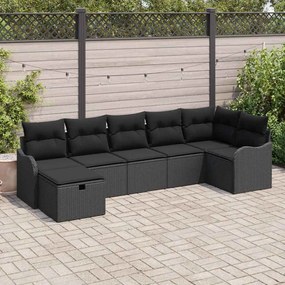 Conjunto de Sofá de Jardim vidaXL 7 Peças com Almofadas Preto Rattan Sintético