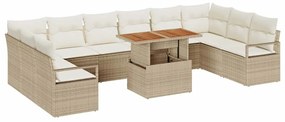 Conjunto de Sofá de Jardim de 11 Peças com Almofadas Bege em Polyratta