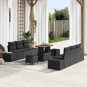 vidaXL Sofá de Jardim de 9 Peças com Almofadas Pretas