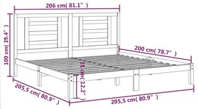 Estrutura de cama 200x200 cm pinho maciço preto