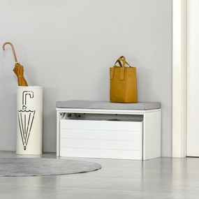 Banco de arrumação com almofada cinzenta 69 x 32 x 40 cm Móvel para sapatos - Banco para sapatos com gaveta grande de dois compartimentos branco