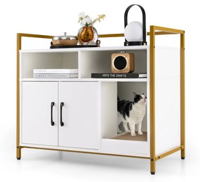 Caixa de areia para gatos com portas de cartão para arranhar Armário de limpeza para animais de estimação 89 x 45 x 74,5 cm Branca