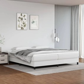 Cama com molas/colchão 200x200 cm couro artificial branco