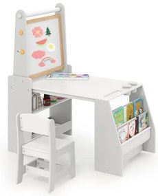 Conjunto de mesa e cadeira de arte infantil com cavalete e cadeira para desenho e leitura - Natural