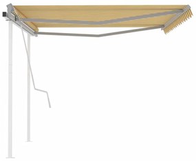 Toldo retrátil manual com postes 4x3 m amarelo e branco