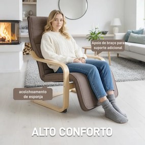 Poltrona Relax com Apoio para os Pés Ajustáveis Poltrona Estofada em Tecido com Estrutura de Madeira 66,5x94x100 cm Castanho