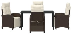 Conjunto de jantar de jardim 5 peças marrons em rattan poliéster