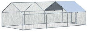 PawHut Galinheiro de Exterior Grande 3.03x6x1,95cm Gaiola de Metal Galvanizado para Galinhas Coelhos Aves com Fechadura Prata