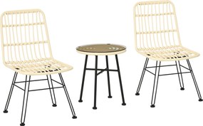 Conjunto de bistrô de jardim de 3 peças: 2 cadeiras + mesa de centro redonda em vidro temperado, 2 almofadas com fecho de correr e capa removível em p