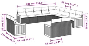 13 pcs conjunto de sofás de jardim com almofadões vime PE preto