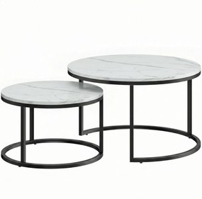HOMCOM Conjunto de 2 mesas de centro aninháveis empilhável design industrial pés em metal branco | Aosom Portugal