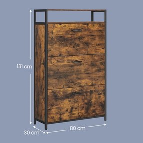 Sapateira Armário para sapatos com 3 portas 80 x 30 x 130 cm castanho vintage-preto