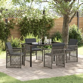 Conjunto de Jantar de 5 Peças para Jardim com Almofadas em Cinza de Po