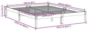 Cama extra longa sem colchão 160x220 cm madeira de pinho maciça