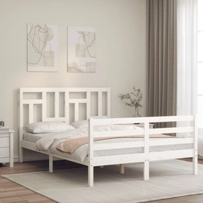 vidaXL Estrutura de cama de casal c/ cabeceira madeira maciça branco