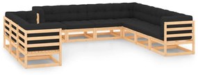 vidaXL 10 pcs conj. lounge jardim c/ almofadões pinho maciço antracite