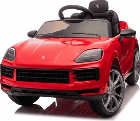 Carro elétrico para crianças Porsche Cayenne 12V com tração traseira – Licença oficial, bateria de lítio, comando remoto 2,4 GHz, leitor MP3, luzes LE