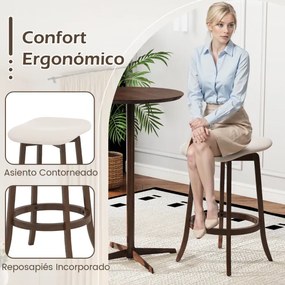 Conjunto de 2 bancos giratórios de bar sem encosto com assentos estofados e apoio para os pés para sala de jantar 46 x 43 x 74 cm Castanho