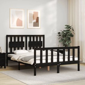vidaXL Estrutura de cama de casal com cabeceira madeira maciça preto
