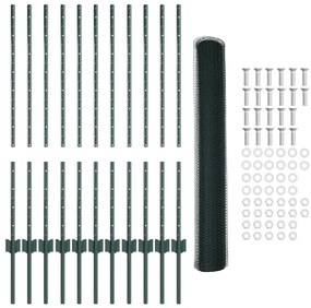 Conjunto de Cerca de Jardim 2 Peças Verde Metal, Plástico