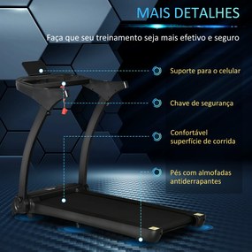 HOMCOM Passadeira de Correr e Andar Dobrável com 12 Programas Velocidade até 14km/h Tela LCD Pulsômetro Superfície 122x41cm e Rodas de Transporte 153x77x124cm Preto
