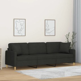 vidaXL Sofá de 3 lugares c/ almofadas e almofadões 210 cm tecido preto