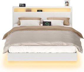 Estrutura de cama 160 x 200 cm com iluminação LED e 3 portas USB e 1 porta tipo C Branca