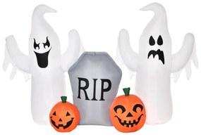 HOMCOM Fantasmas Infláveis de Halloween com Luzes LED Decoração Inflável com Abóbora e Lápida para Interior Exterior 182x57x122cm Multicor