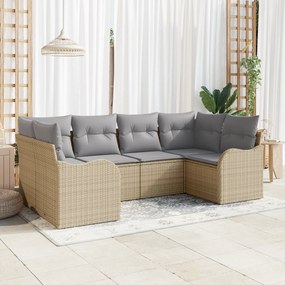 Conjunto de Sofá de Jardim de 6 Peças com Almofadas Bege Vime Poliéste