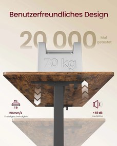 Secretária elétrica 140 x 70 x (72-120) cm com altura ajustável, suporte para monitor e USB castanho vintage