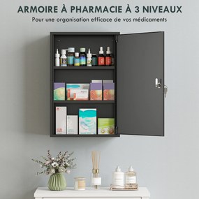 Armário de Medicamentos de Parede, 40 x 18 x 60 cm, com Fechadura, Preto