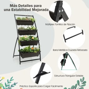 Floreira/horta elevada de 4 níveis e orifícios de drenagem, jardineira para verduras, ervas e flores (76 x 70,5 x 160 cm)