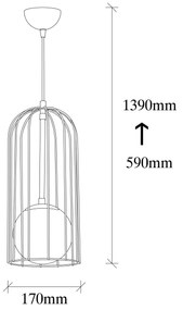 Candeeiro Suspenso Tweety – Preto – 17 x 17 cm, Altura Ajustável