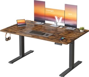 Secretária com altura ajustável 140 x 80 x (72-120) cm, porta USB e função de memória, castanho vintage