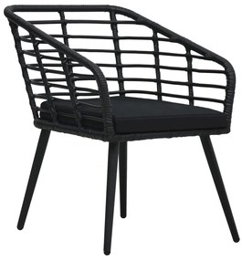 Cadeiras de jardim com almofadões 2 pcs vime PE preto