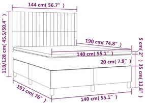 Cama box spring c/ colchão e LED 140x190 cm tecido cinza-claro