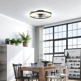 Ventoinha de Teto com Luz LED 40 W Motor DC Reversível Comando Remoto 6 Velocidades 3 Cores Temporizador Preto