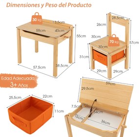 Conjunto de mesa e cadeira para crianças de estudo e brincar com gaveta de arrumação Natural