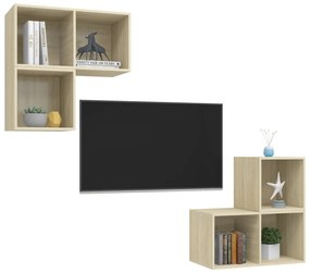 4 pcs conjunto móveis de TV derivados madeira carvalho sonoma