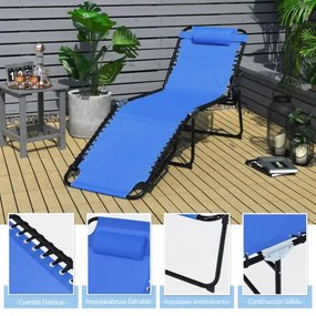 Espreguiçadeira de praia dobrável portátil Cadeira reclinável com encosto ajustável em 4 posições para campismo Pátio Piscina 189 x 59 x 40 cm Azul