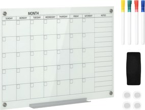 Vinsetto Quadro Branco Calendário 90 x 60cm Calendário de Parede com Prateleira para Canetas Apagável a Seco Planeador Semanal com 4 Canetas, Apagador, Calendário Mensal para Escritório Escola Cozinha Casa | Aosom Portugal