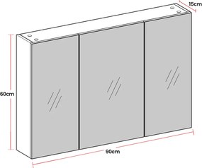 Armário de casa de banho de Parede com 3 portas 15 x 90 x 60 cm Branco