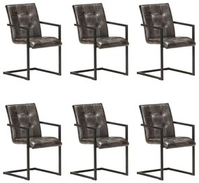 Cadeiras jantar cantilever 6 pcs couro genuíno cinzento velho