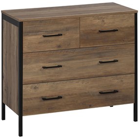 HOMCOM Cómoda com 4 Gavetas Cómoda de Madeira para Dormitório Móvel de Armazenamento Estilo Industrial para Escritório Dormitório Anti-Tombo 80x40x75cm Marrom e Preto