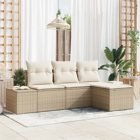 vidaXL Conjunto de Sofás de Jardim 4 Peças com Almofadas Bege em Rattan Sintético