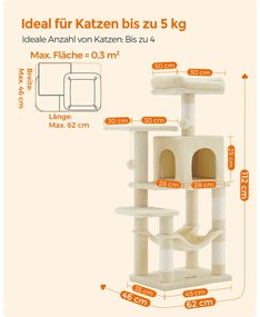 Arranhador para gatos com cama de rede e caverna 45 x 35 x 112 cm Bege