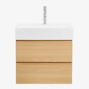 Conjunto De Móvel De Casa De Banho Suspenso Em Madeira E Folha De Freixo Com Lavatório Integrado Ona Madeira Natural & Sem Espelho - Sklum